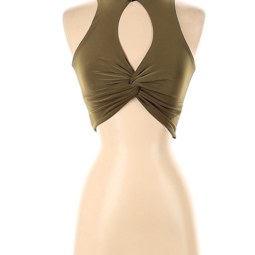 Pretty Little Things Olive Green Twist Front Halter Top